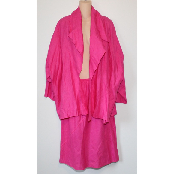 SHAMASK 100% Linen Jacket & Skirt Set Pink Size 2 3 Oversized Lagonlook Coastal - Picture 2 of 16